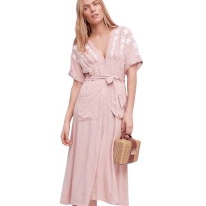 Free People Love To Love You Antique Pink Embroidered Midi Dress Women’s Large
